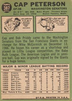 1967 Topps #387 Cap Peterson Back