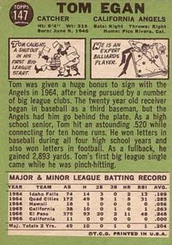 1967 Topps #147 Tom Egan Back