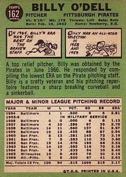 1967 Topps #162 Billy O'Dell Back