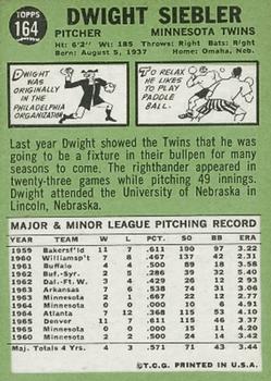 1967 Topps #164 Dwight Siebler Back