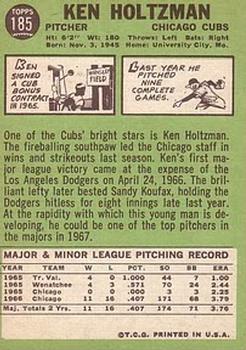 1967 Topps #185 Ken Holtzman Back
