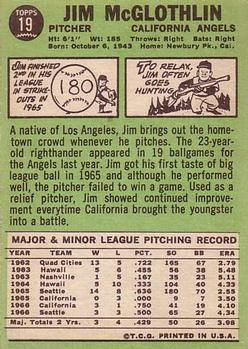 1967 Topps #19 Jim McGlothlin Back