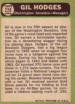 1967 Topps #228 Gil Hodges Back