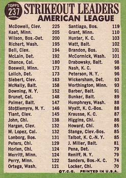 1967 Topps #237 American League 1966 Strikeout Leaders (Sam McDowell / Jim Kaat / Earl Wilson) Back