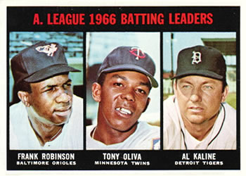 1967 Topps #239 American League 1966 Batting Leaders (Frank Robinson / Tony Oliva / Al Kaline) Front