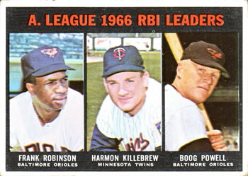 1967 Topps #241 American League 1966 RBI Leaders (Frank Robinson / Harmon Killebrew / Boog Powell) Front