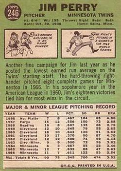 1967 Topps #246 Jim Perry Back