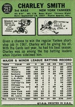 1967 Topps #257 Charley Smith Back