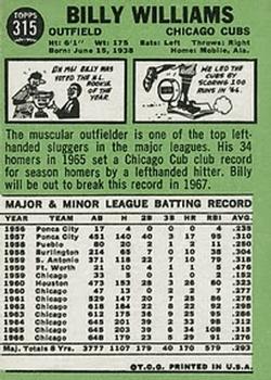 1967 Topps #315 Billy Williams Back