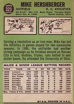 1967 Topps #323 Mike Hershberger Back
