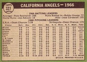 1967 Topps #327 California Angels Back