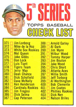 1967 Topps #361 5th Series Checklist: 371-457 (Roberto Clemente) Front