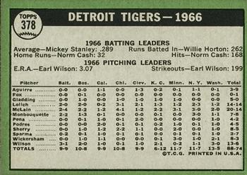 1967 Topps #378 Detroit Tigers Back