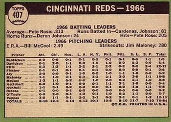 1967 Topps #407 Cincinnati Reds Back