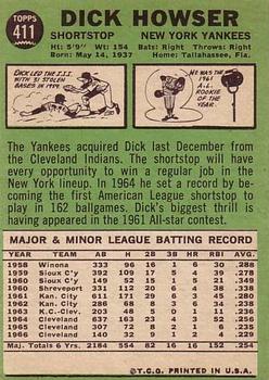 1967 Topps #411 Dick Howser Back