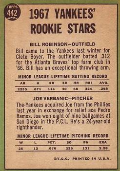 1967 Topps #442 Yankees 1967 Rookie Stars (Bill Robinson / Joe Verbanic) Back