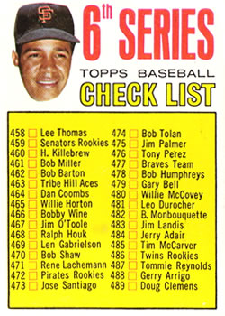1967 Topps #454 6th Series Checklist: 458-533 (Juan Marichal) Front
