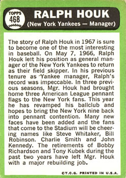 1967 Topps #468 Ralph Houk Back