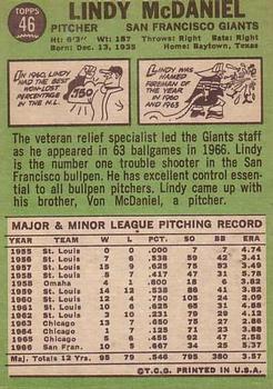 1967 Topps #46 Lindy McDaniel Back