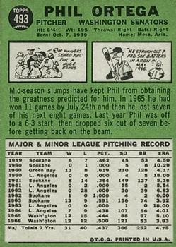 1967 Topps #493 Phil Ortega Back
