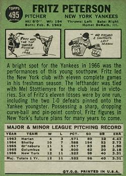 1967 Topps #495 Fritz Peterson Back
