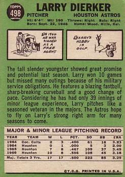 1967 Topps #498 Larry Dierker Back