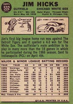 1967 Topps #532 Jim Hicks Back