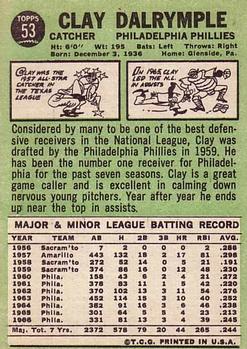 1967 Topps #53 Clay Dalrymple Back