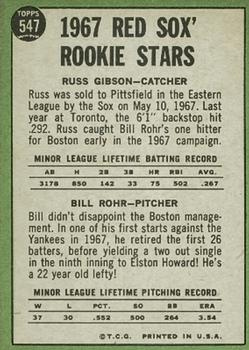 1967 Topps #547 Red Sox 1967 Rookie Stars (Russ Gibson / Bill Rohr) Back