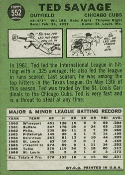 1967 Topps #552 Ted Savage Back