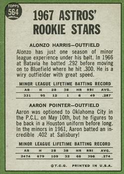 1967 Topps #564 Astros 1967 Rookie Stars (Alonzo Harris / Aaron Pointer) Back
