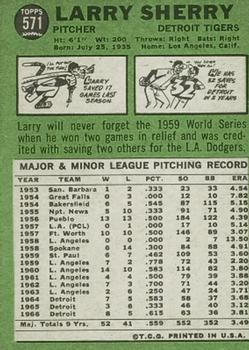 1967 Topps #571 Larry Sherry Back