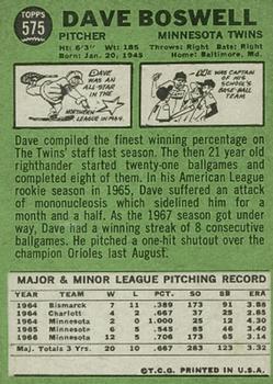 1967 Topps #575 Dave Boswell Back