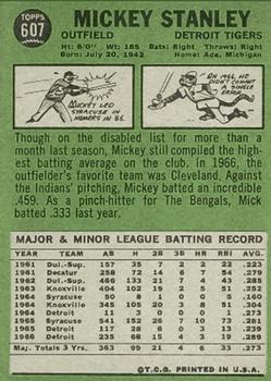 1967 Topps #607 Mickey Stanley Back