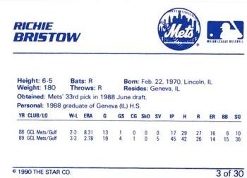 1990 Star Kingsport Mets #3 Richie Bristow Back