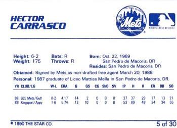 1990 Star Kingsport Mets #5 Hector Carrasco Back