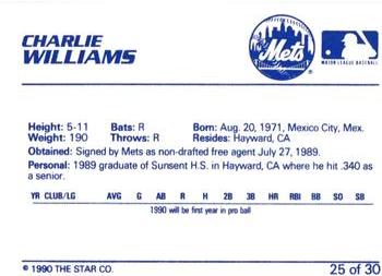 1990 Star Kingsport Mets #25 Charlie Williams Back