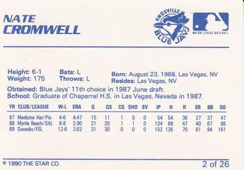 1990 Star Knoxville Blue Jays #2 Nate Cromwell Back