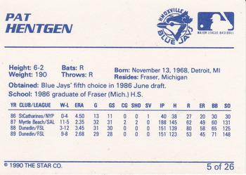 1990 Star Knoxville Blue Jays #5 Pat Hentgen Back