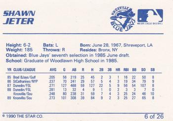 1990 Star Knoxville Blue Jays #6 Shawn Jeter Back
