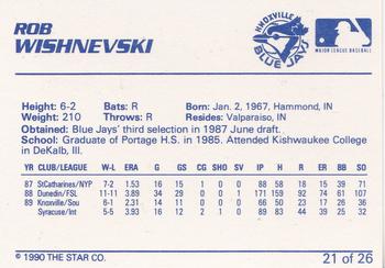 1990 Star Knoxville Blue Jays #21 Rob Wishnevski Back