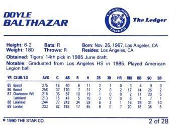 1990 Star Lakeland Tigers #2 Doyle Balthazar Back