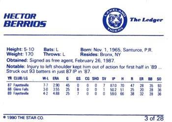 1990 Star Lakeland Tigers #3 Hector Berrios Back