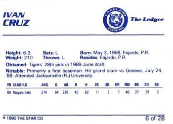 1990 Star Lakeland Tigers #6 Ivan Cruz Back