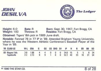 1990 Star Lakeland Tigers #8 John DeSilva Back