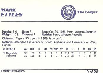 1990 Star Lakeland Tigers #9 Mark Ettles Back