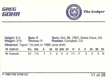 1990 Star Lakeland Tigers #11 Greg Gohr Back