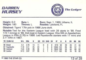 1990 Star Lakeland Tigers #13 Darren Hursey Back