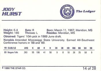 1990 Star Lakeland Tigers #14 Jody Hurst Back