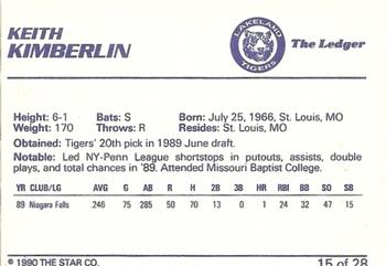 1990 Star Lakeland Tigers #15 Keith Kimberlin Back